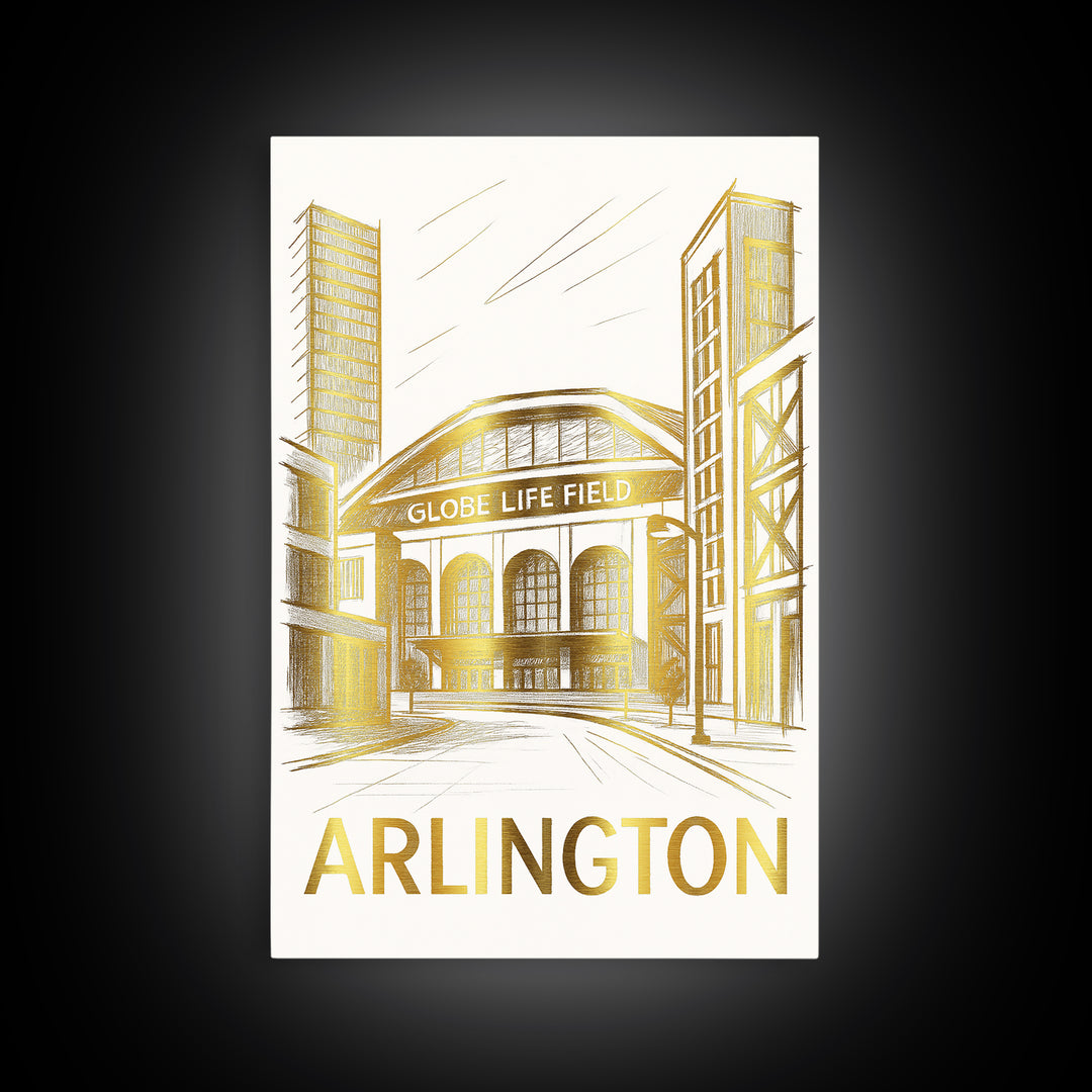 Arlington Travel Poster, Framed Canvas Print, Gold Line Drawing Wall Art, Arlington City Art, Travel Poster Art, City Art Print