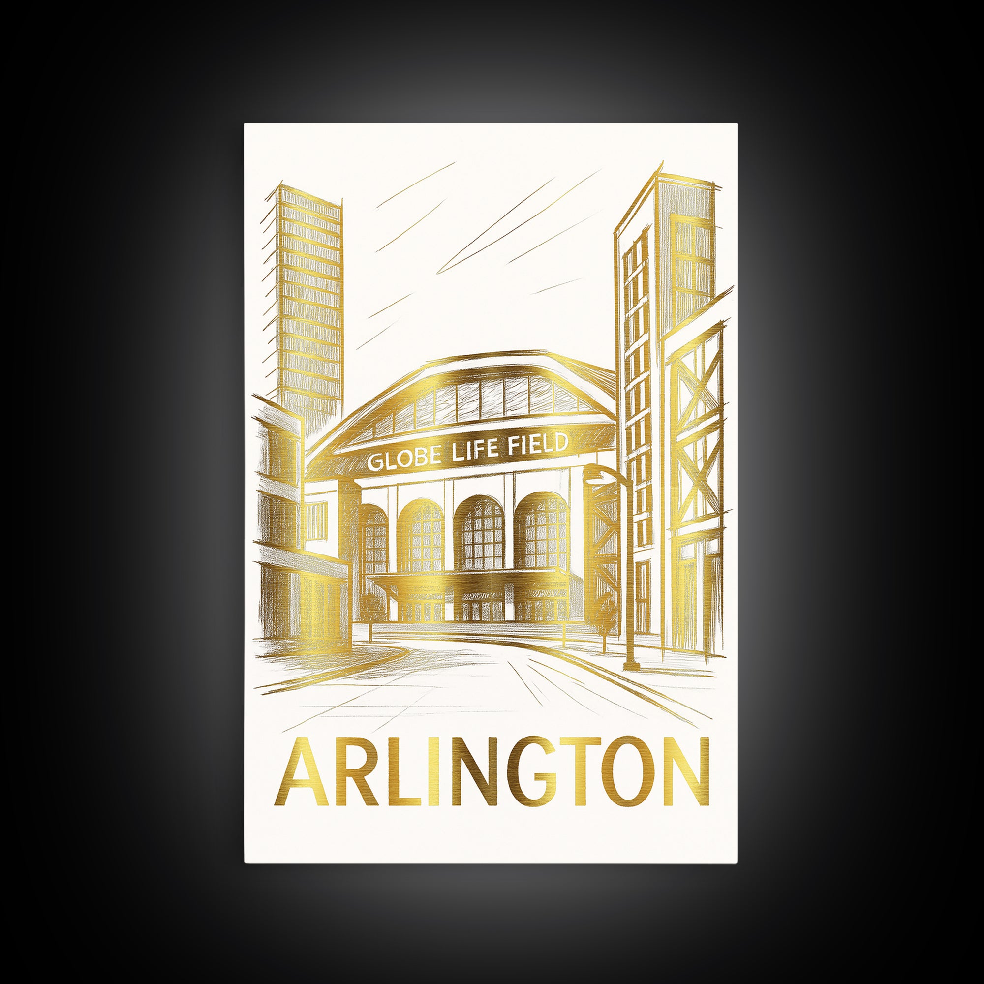 Arlington Travel Poster, Framed Canvas Print, Gold Line Drawing Wall Art, Arlington City Art, Travel Poster Art, City Art Print