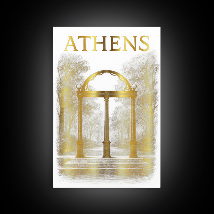 Athens Georgia Travel Poster, Canvas Print, Elegant City Illustration, Athens Art Print, Watercolor Downtown Skyline, Mid Century Wall Art