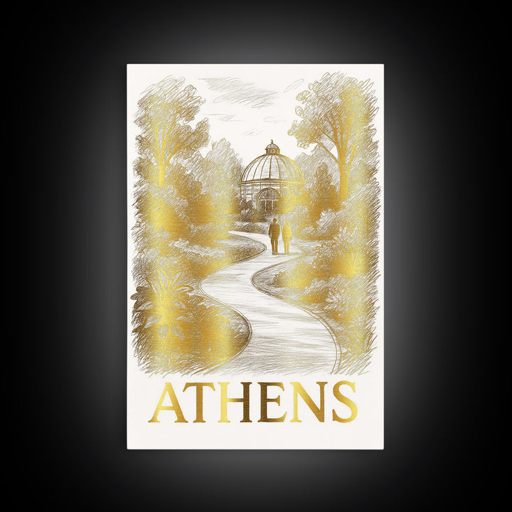 Athens Travel Poster, Canvas Print, Gold Line Drawing Wall Art, Athens City Art, Home Office Decor, Gift For Travelers, Mid Century Wall Art