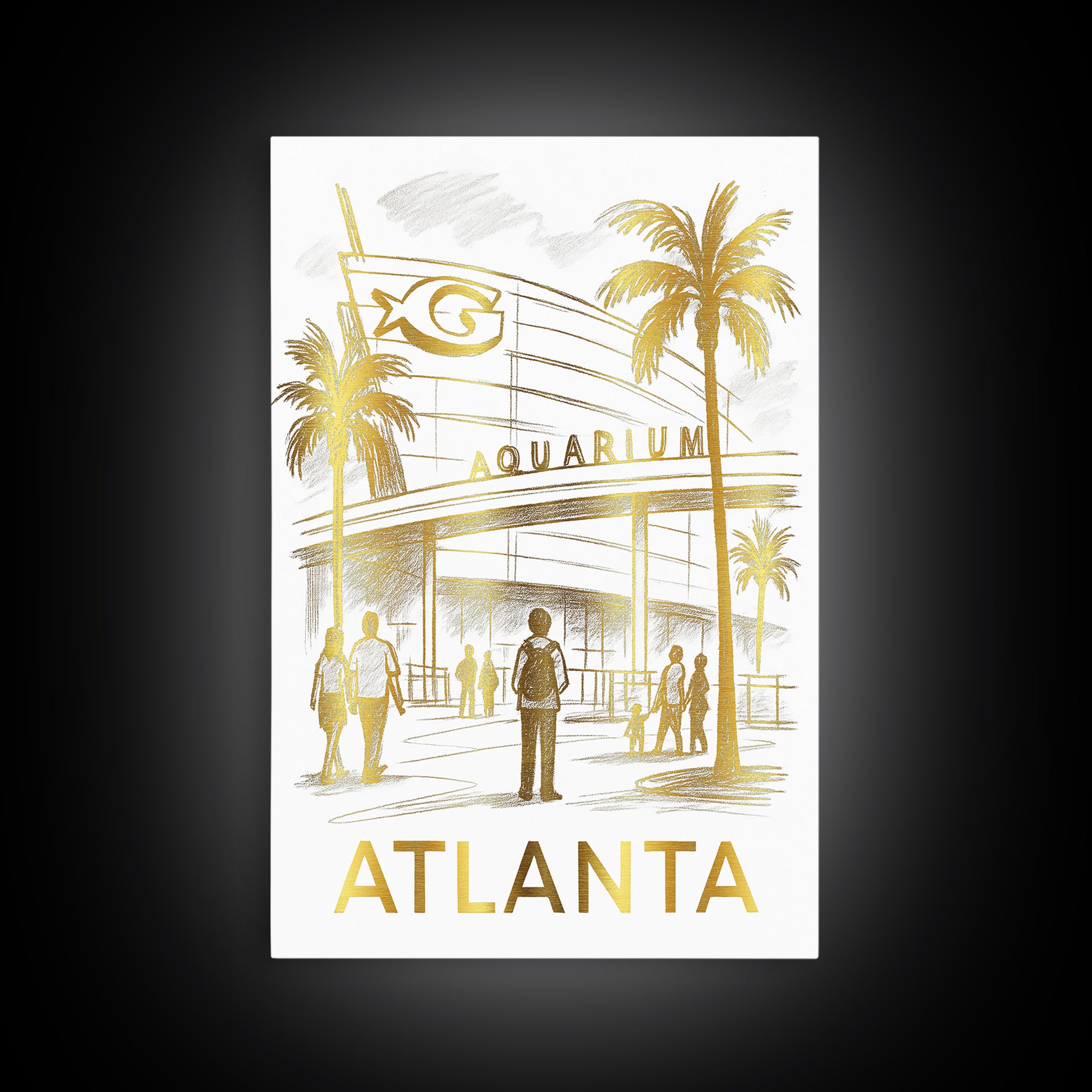 Atlanta Travel Poster, Canvas Print, White And Gold Sketch Art, Atlanta Art Print, Watercolor Skyline, Retro Travel Print, Wall Art