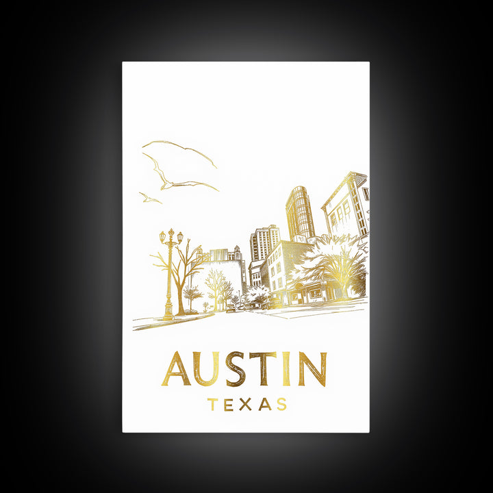 Austin Texas Travel Poster, Canvas Print, Elegant City Illustration, Austin City Art, Travel Wall Art, Vintage Travel Art, Travel Posters