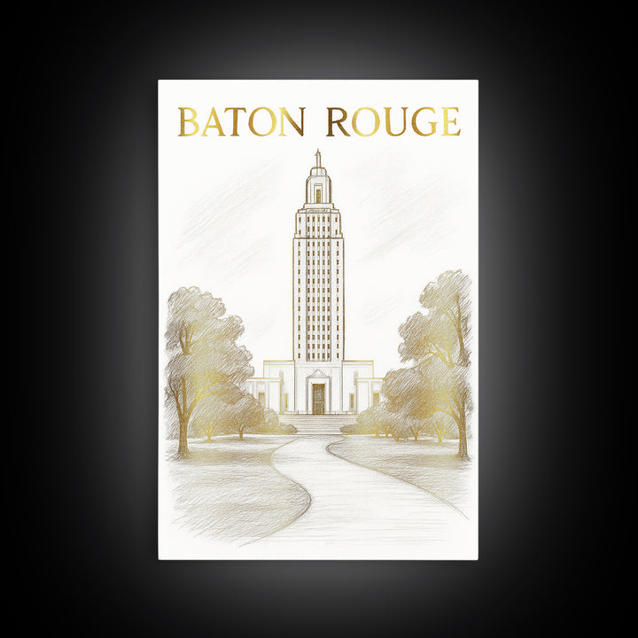 Baton Rouge Louisiana Travel Poster, Framed Canvas Print, Minimalist Poster Art, Baton Rouge City Art, Retro Travel Print, Modern Wall Decor