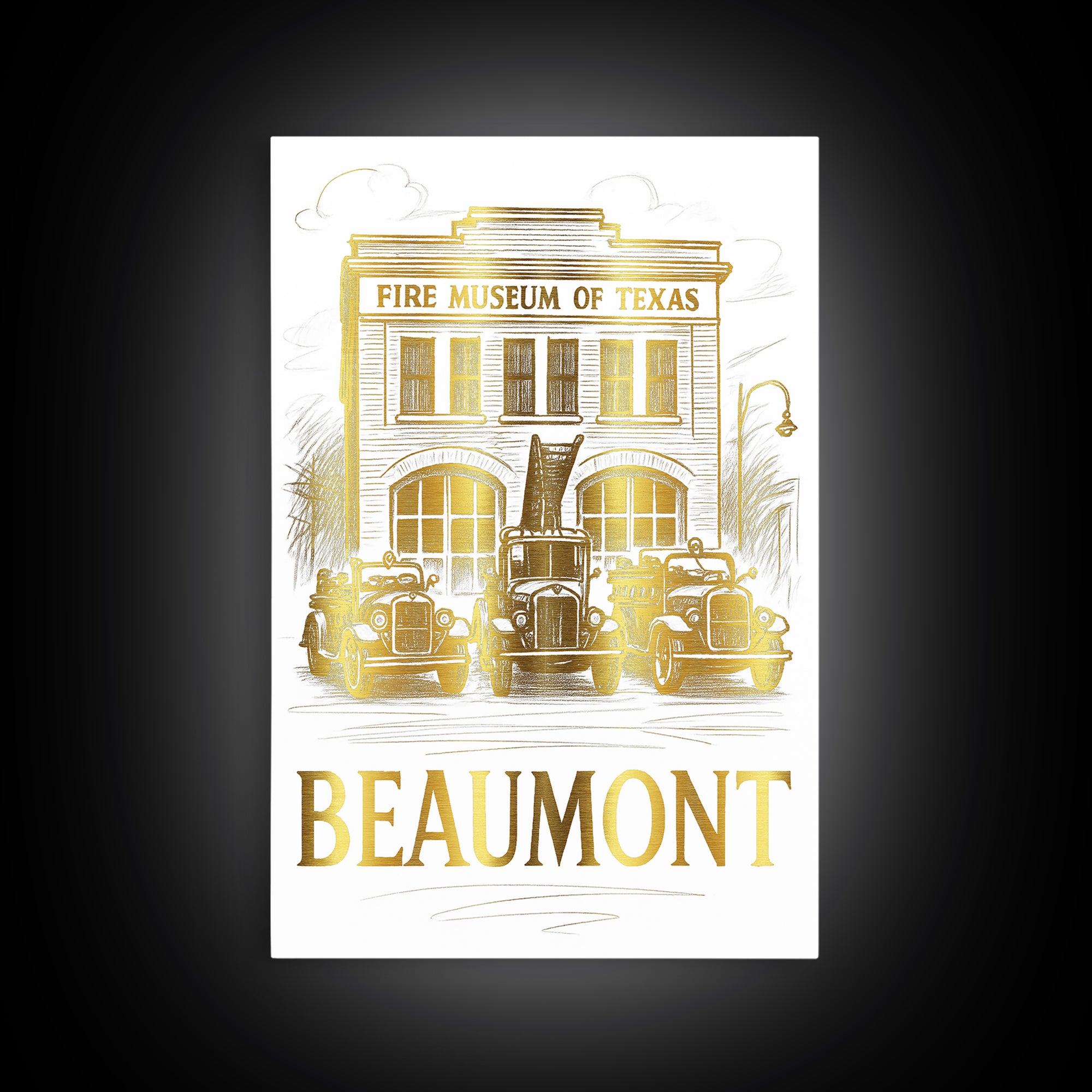 Beaumont Travel Poster, Framed Canvas Print, Gold Line Drawing Wall Art, Beaumont City Art, Home Office Decor, City Travel Prints
