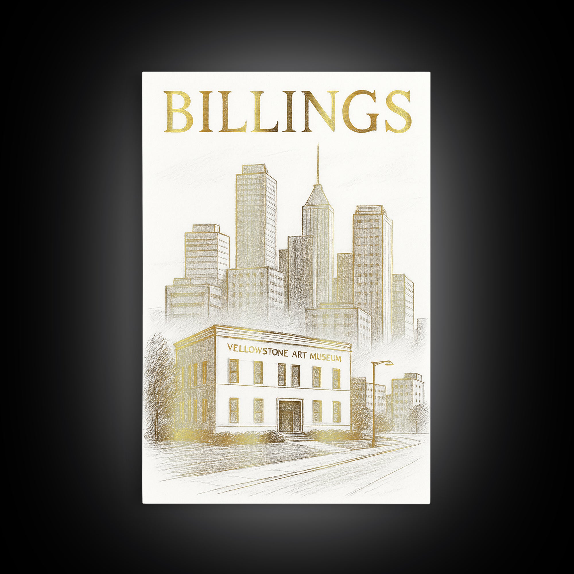 Billings Montana Travel Poster, Framed Canvas Print, Gold Line Drawing Wall Art, Billings Art Print, Travel Wall Art, Travel Wall Decor