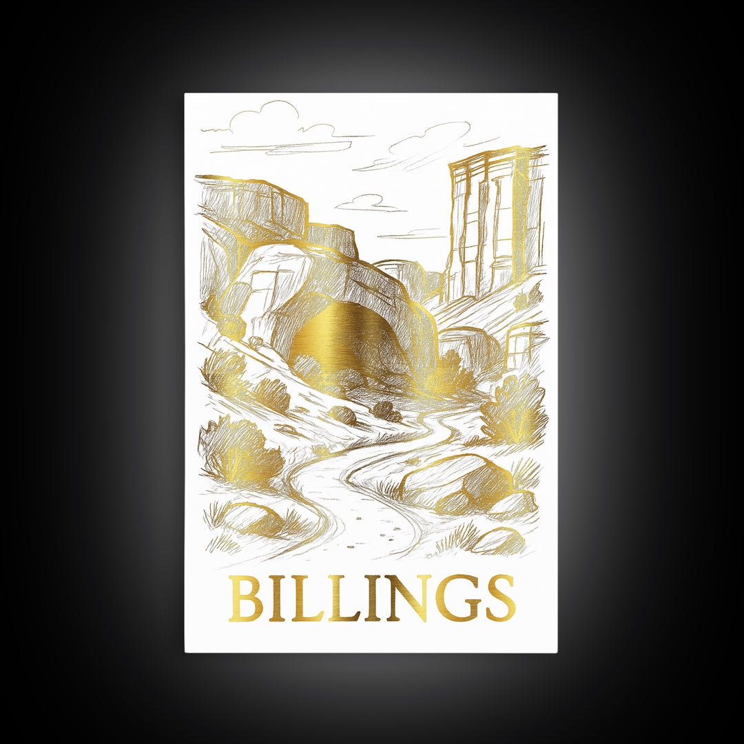 Billings Travel Poster, Framed Canvas Print, Elegant City Illustration, Billings Poster Print, Vintage City Poster, Vintage City Art