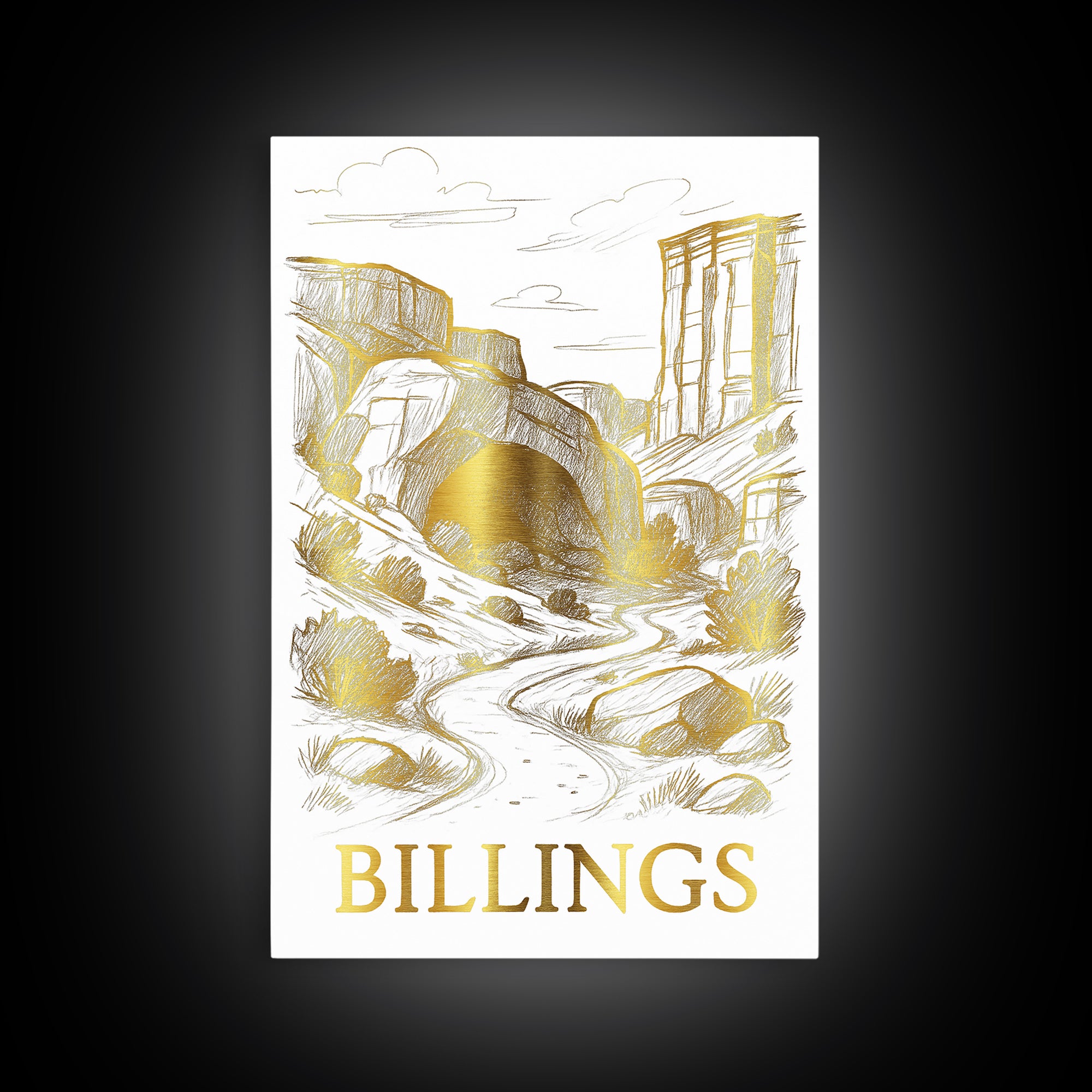 Billings Travel Poster, Framed Canvas Print, Elegant City Illustration, Billings Poster Print, Vintage City Poster, Vintage City Art