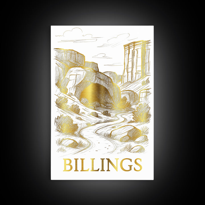 Billings Travel Poster, Framed Canvas Print, Elegant City Illustration, Billings Poster Print, Vintage City Poster, Vintage City Art
