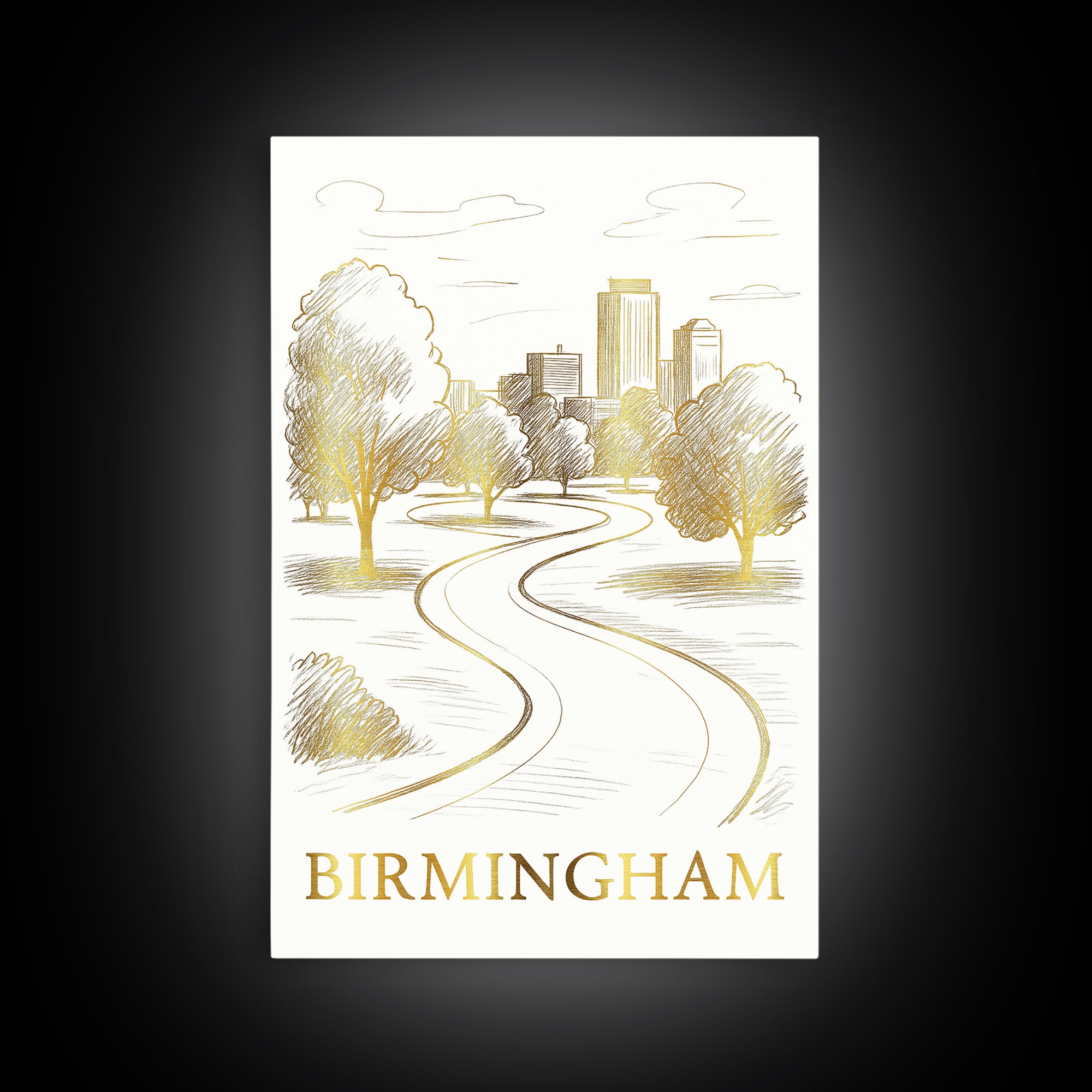 Birmingham Travel Poster, Framed Canvas Print, Elegant City Illustration, Birmingham Wall Art, Retro Travel Print, Vintage Travel Print