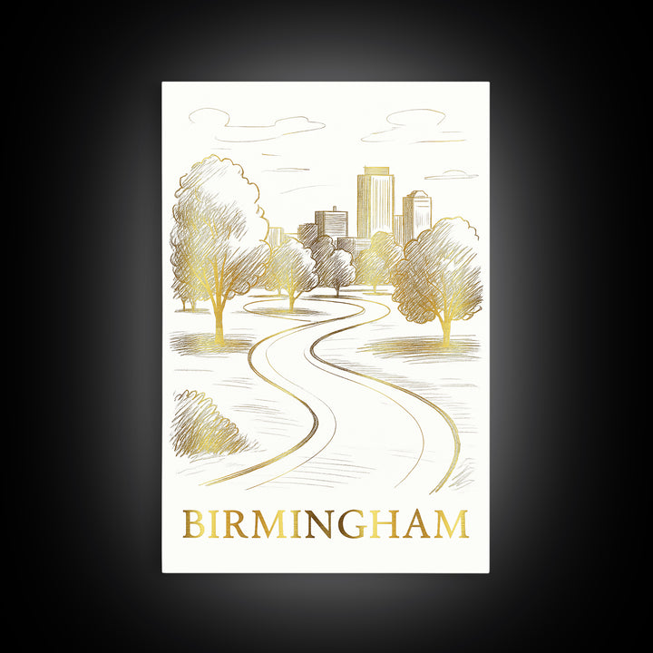 Birmingham Travel Poster, Framed Canvas Print, Elegant City Illustration, Birmingham Wall Art, Retro Travel Print, Vintage Travel Print