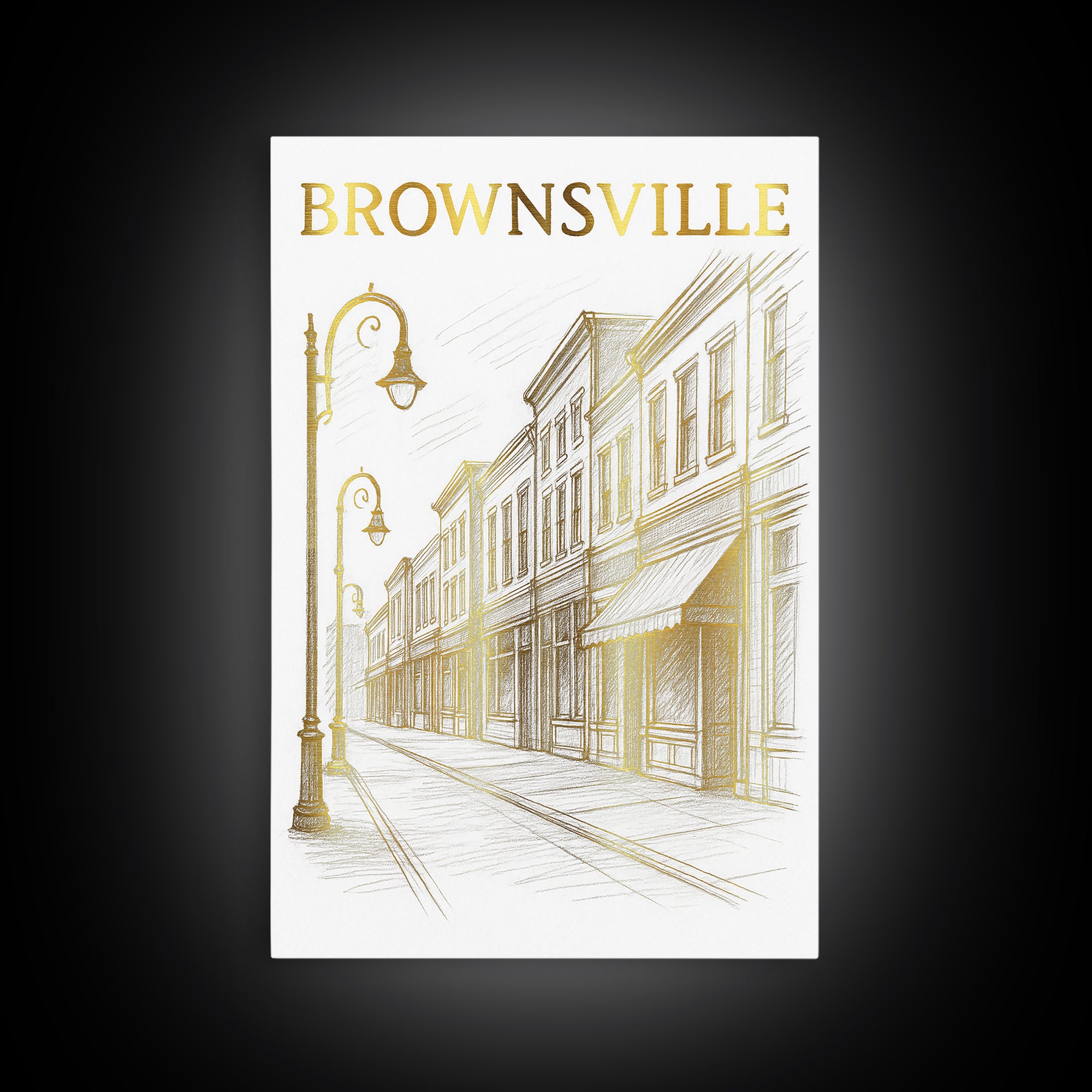Brownsville Texas Travel Poster, Canvas Print, Gold Line Drawing Wall Art, Brownsville Wall Art, Eclectic Wall Decor, City Art Print