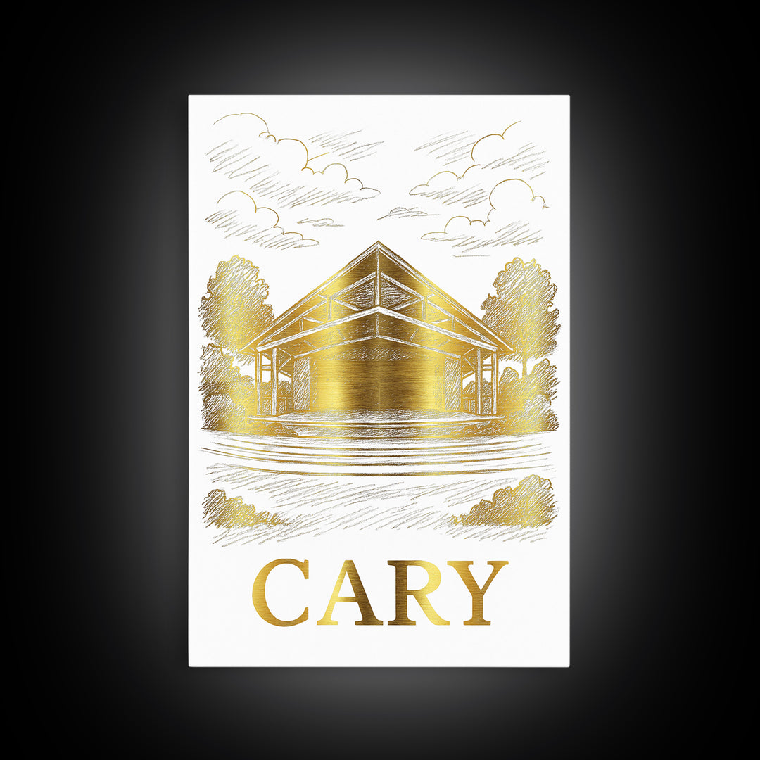 Cary Travel Poster, Framed Canvas Print, Elegant City Illustration, Cary City Art, Travel Art Print, Retro Travel Print, Vintage Travel Art