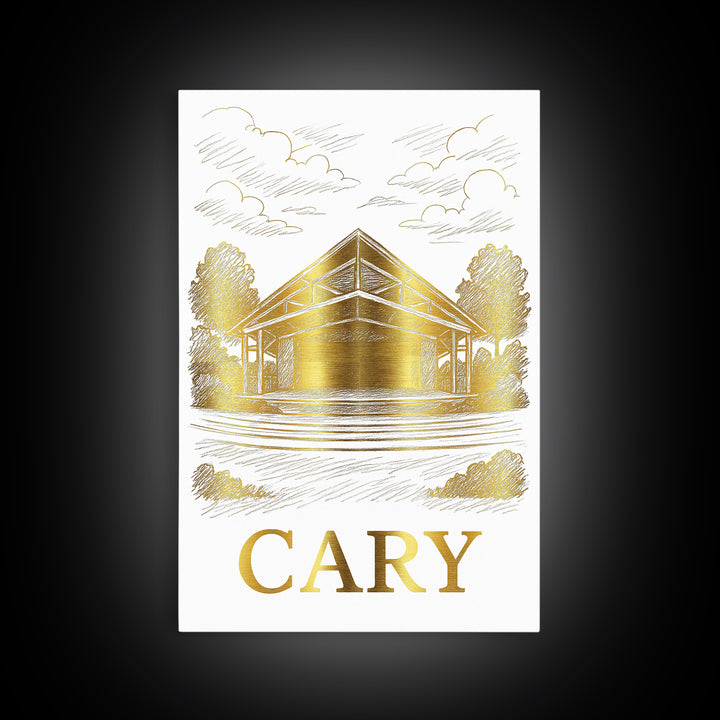 Cary Travel Poster, Framed Canvas Print, Elegant City Illustration, Cary City Art, Travel Art Print, Retro Travel Print, Vintage Travel Art