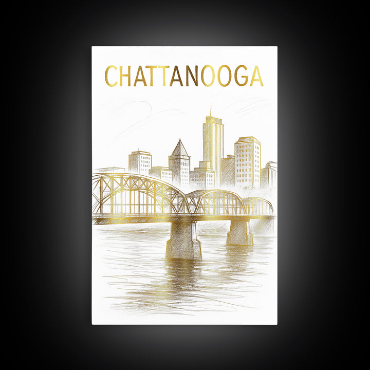 Chattanooga Tennessee Travel Poster, Canvas Print, Elegant Skyline Art, Chattanooga Poster Print, Vintage City Poster, Gift For Travelers