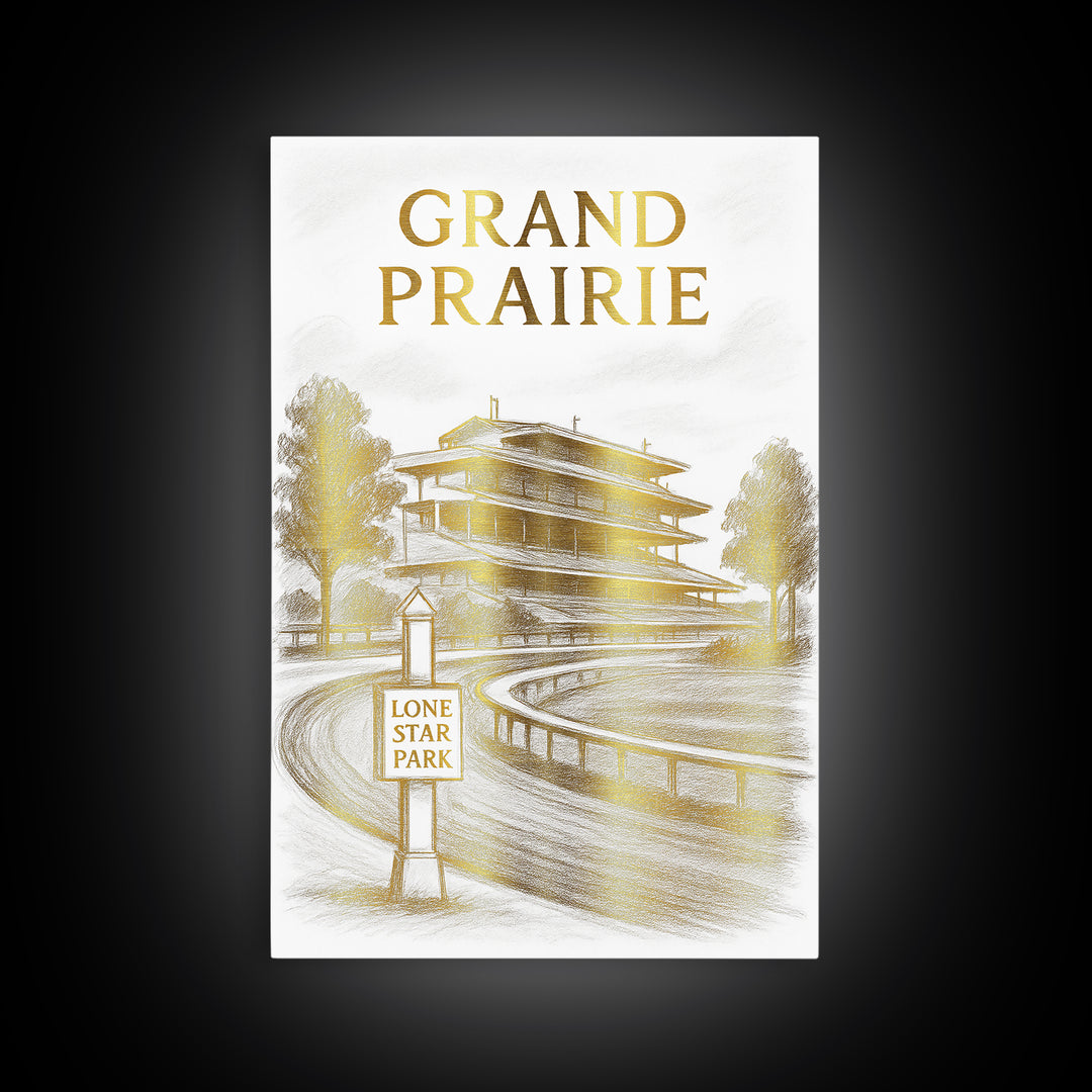 Grand Prairie Texas Travel Poster, Canvas Print, Gold Line Drawing Wall Art, Grand Prairie Poster Print, Wall Art, Vintage City Poster