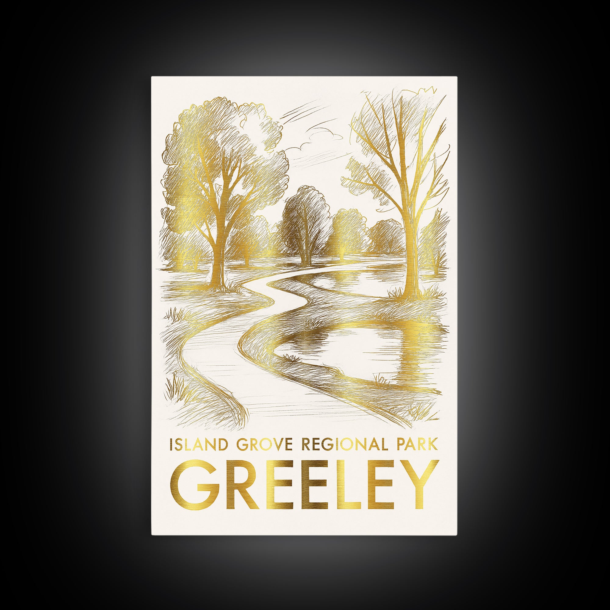 Greeley Travel Poster, Canvas Print, Gold Line Drawing Wall Art, Greeley Poster Print, Vintage Travel Art, Vintage City Poster