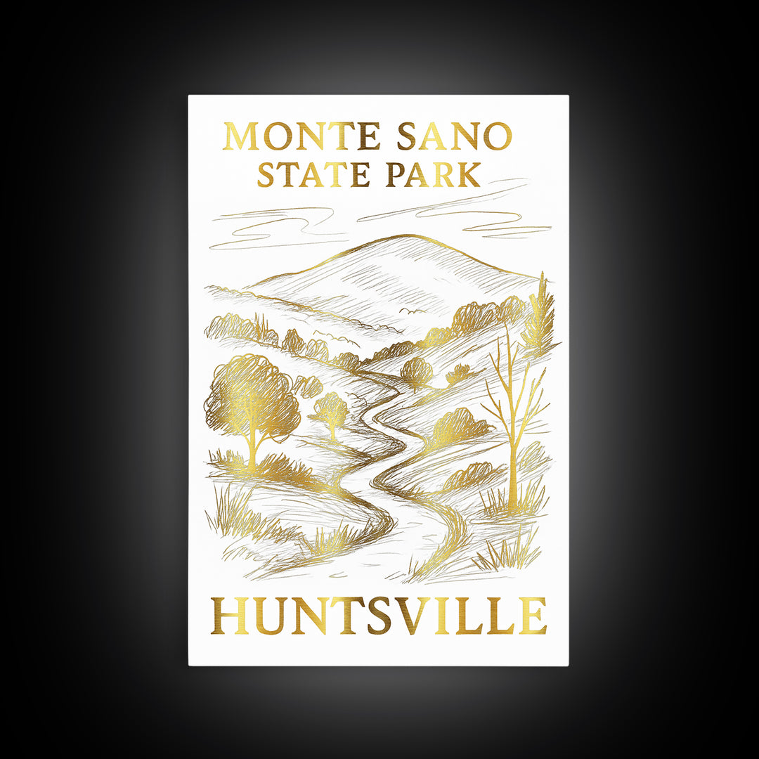 Huntsville Travel Poster, Canvas Print, White And Gold Sketch Art, Huntsville City Art, Home Office Decor, Mid Century Wall Art