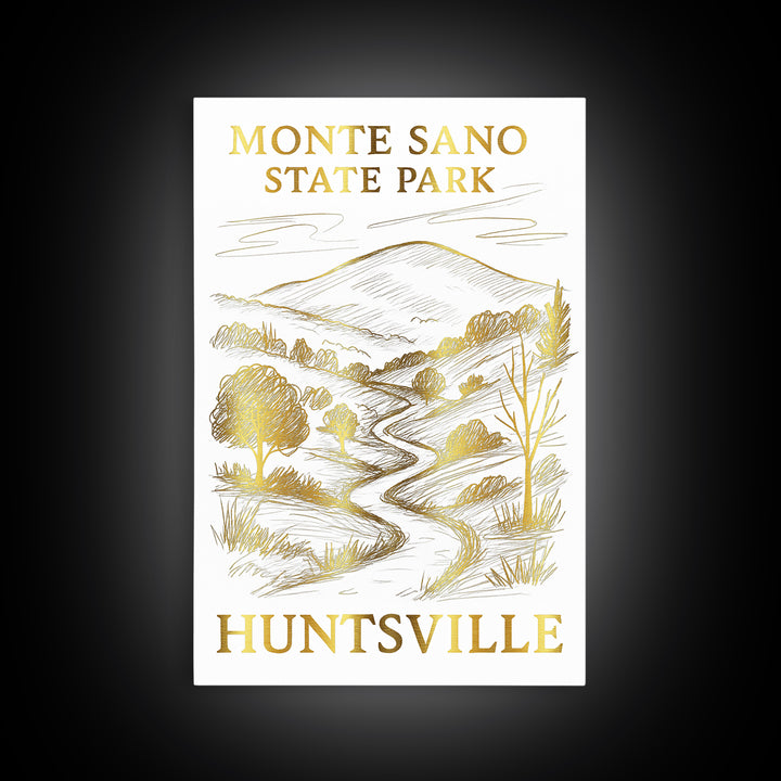 Huntsville Travel Poster, Canvas Print, White And Gold Sketch Art, Huntsville City Art, Home Office Decor, Mid Century Wall Art