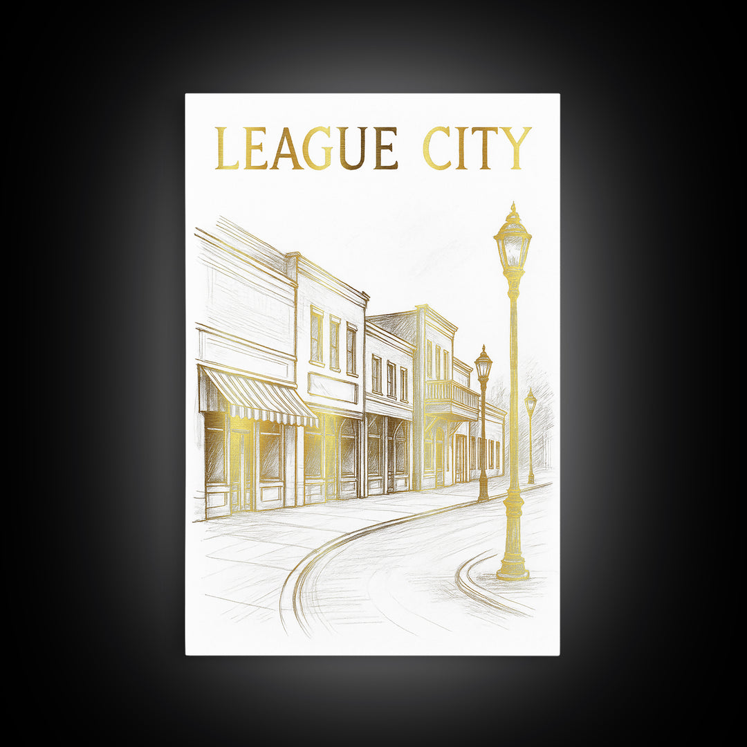 League City Texas Travel Poster, Canvas Print, Minimalist Poster Art, League City Art Print, Travel Wall Art, Skyline Art, Wanderlust Decor