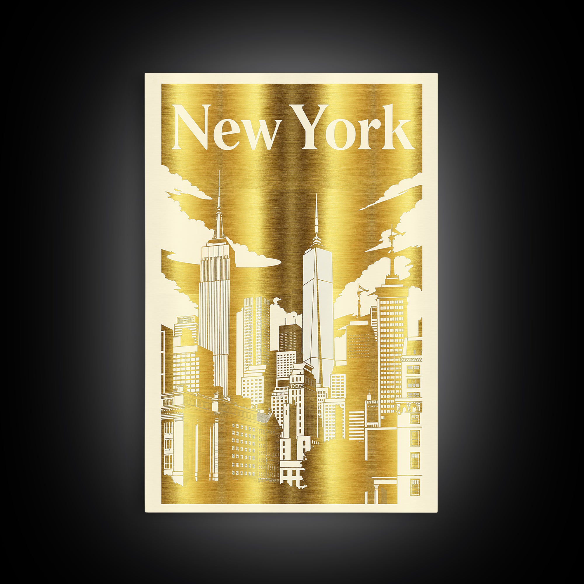 New York Travel Poster, Canvas Print, White And Gold Sketch Art, New York Wall Art, Vintage Travel Print, City Illustration, Poster Art