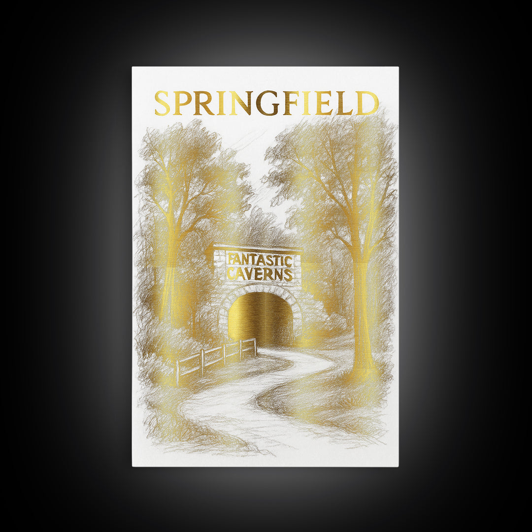 Springfield Missouri Travel Poster, Canvas Print, Gold Line Drawing Wall Art, Springfield Travel Art, Home Office Decor, City Travel Prints
