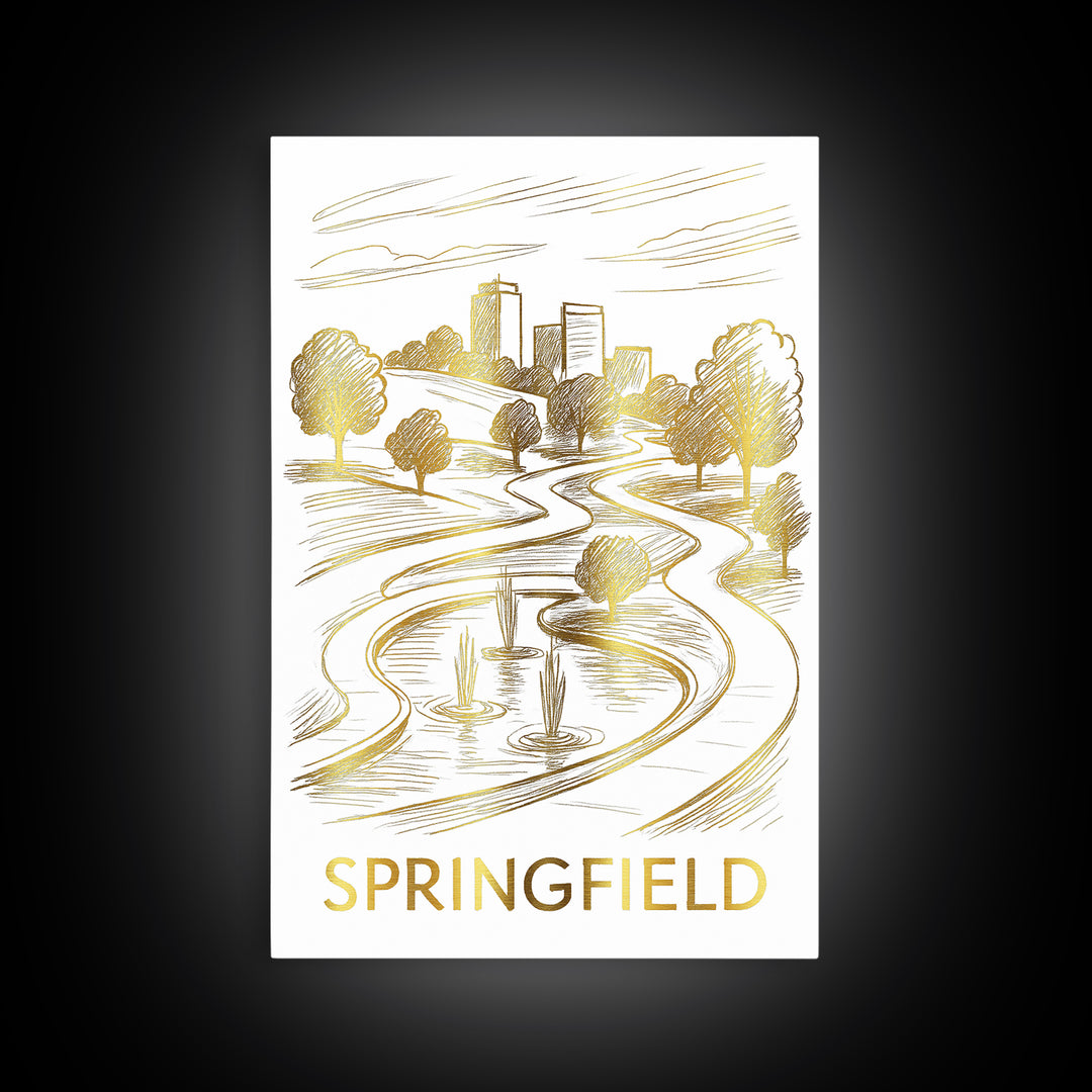 Springfield Travel Poster, Framed Canvas Print, Elegant City Illustration, Springfield City Art, Vintage Travel Art, Travel Poster Set