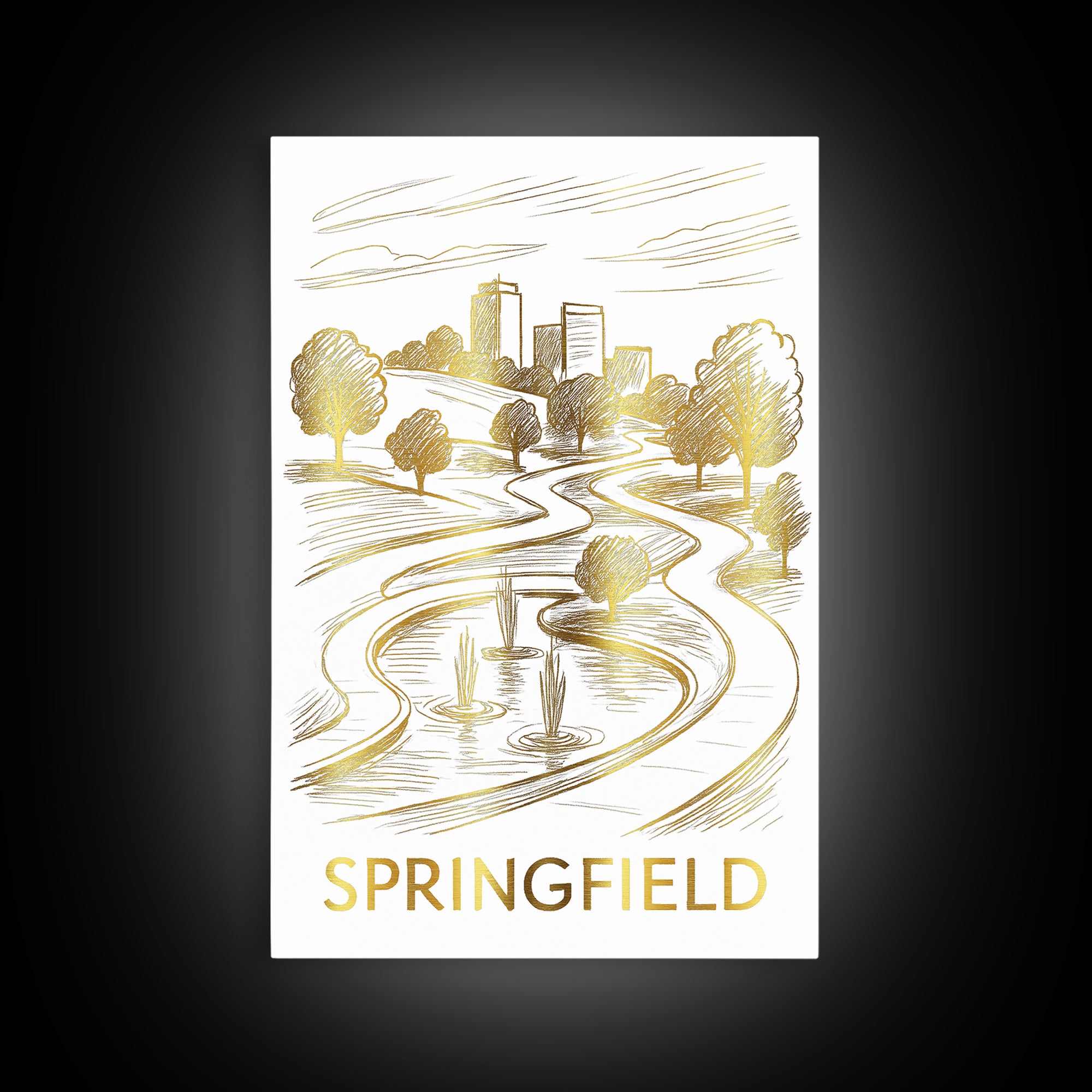 Springfield Travel Poster, Framed Canvas Print, Elegant City Illustration, Springfield City Art, Vintage Travel Art, Travel Poster Set