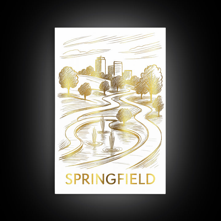 Springfield Travel Poster, Framed Canvas Print, Elegant City Illustration, Springfield City Art, Vintage Travel Art, Travel Poster Set