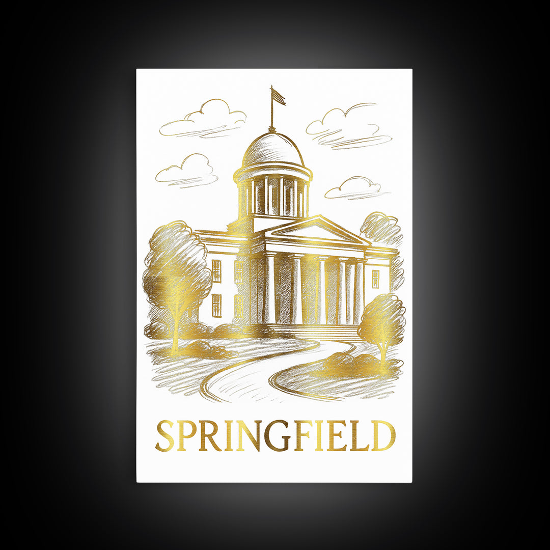 Springfield Travel Poster, Framed Canvas Print, Elegant City Illustration, Springfield Wall Art, Fine Art Print, City Travel Prints
