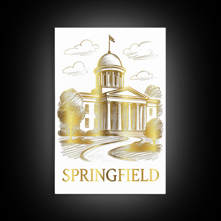 Springfield Travel Poster, Framed Canvas Print, Elegant City Illustration, Springfield Wall Art, Fine Art Print, City Travel Prints