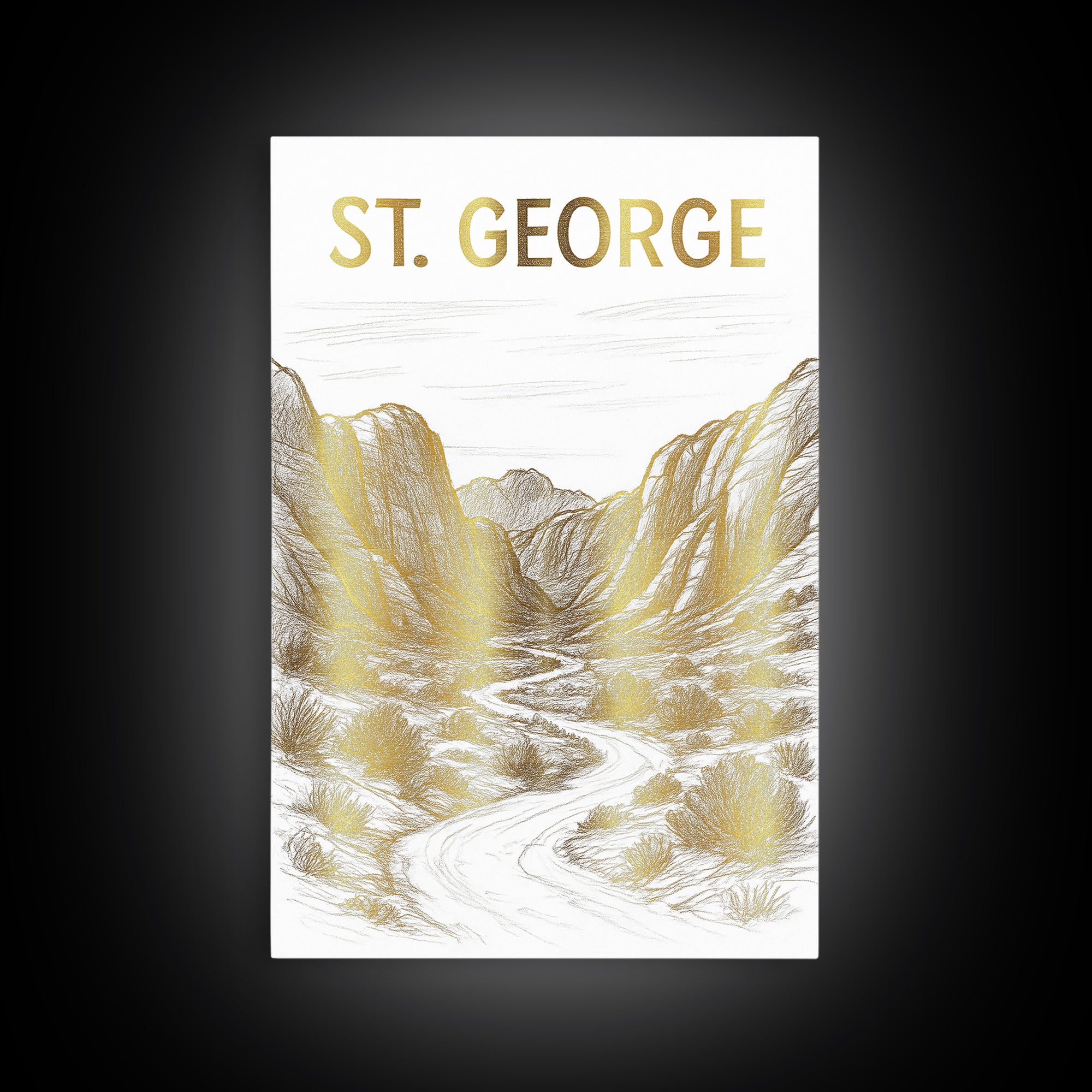 St George Utah Travel Poster, Canvas Print, White And Gold Sketch Art, St George Wall Art, Fine Art Print, Poster Art, Travel Poster Set