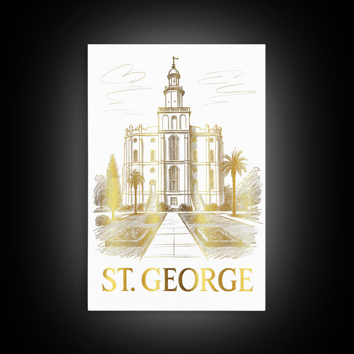 St George Travel Poster, Canvas Print, Gold Line Drawing Wall Art, St George Wall Art, Retro Travel Print, Mid Century Wall Art