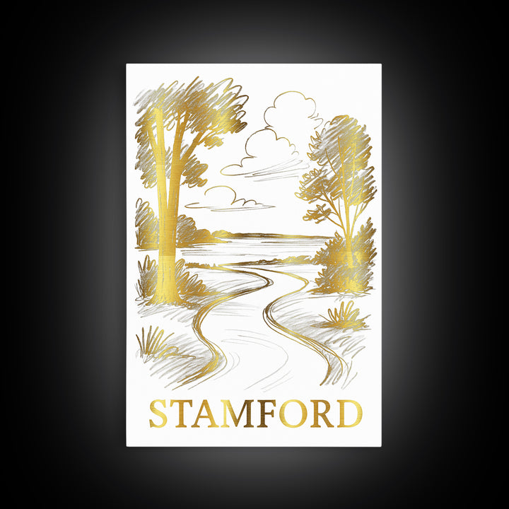 Stamford Travel Poster, Framed Canvas Print, Elegant City Illustration, Stamford Art Print, City Travel Prints, Travel Poster Set