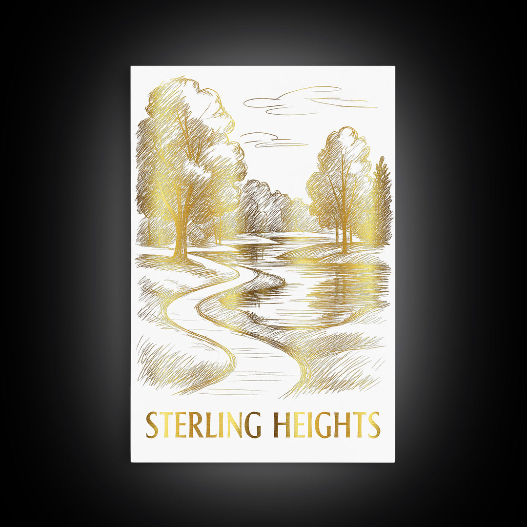 Sterling Heights Travel Poster, Canvas Print, Elegant City Illustration, Sterling Heights Wall Art, Modern Wall Decor, Watercolor Skyline