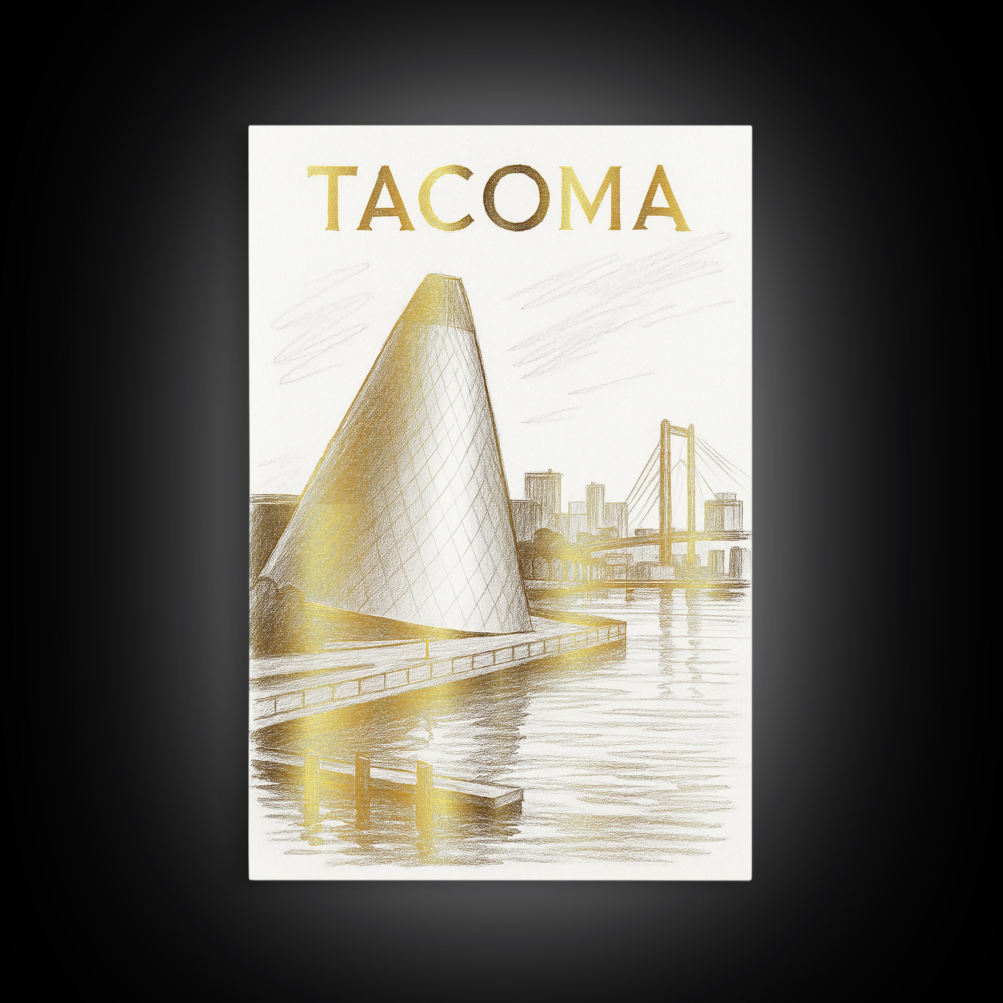 Tacoma Washington Travel Poster, Framed Canvas Print, Elegant City Illustration, Tacoma City Art, Mid Century Wall Art, Travel Poster Set