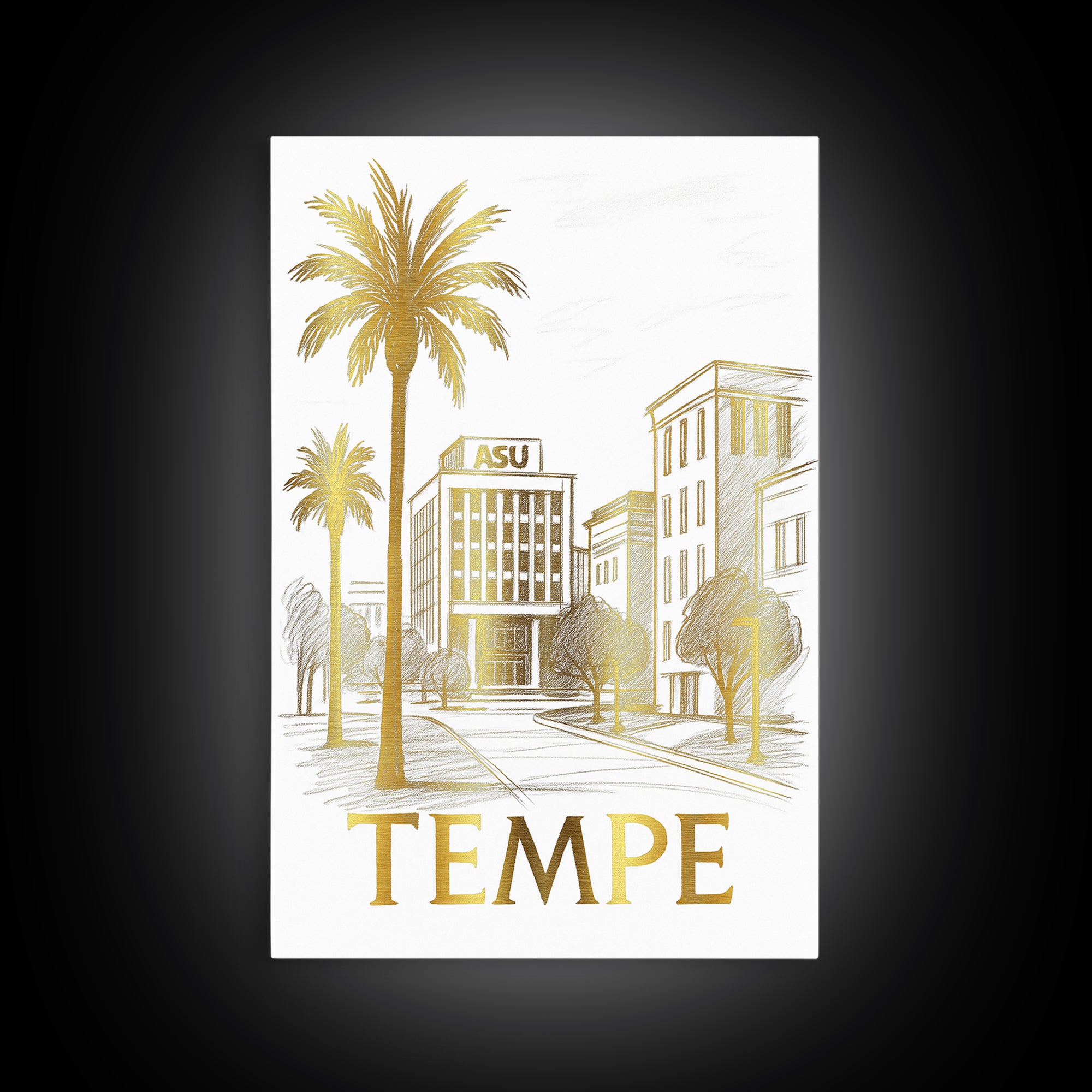 Tempe Travel Poster, Canvas Print, Gold Line Drawing Wall Art, Tempe Art Print, Eclectic Wall Decor, Modern Wall Decor, Retro Travel Print