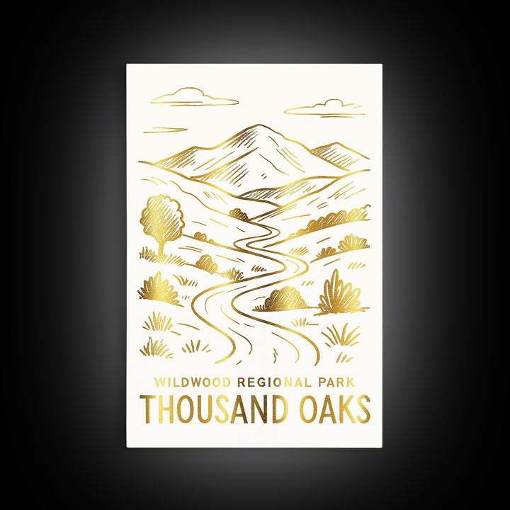 Thousand Oaks Travel Poster, Canvas Print, White And Gold Sketch Art, Thousand Oaks City Art, Home Office Decor, Fine Art Print
