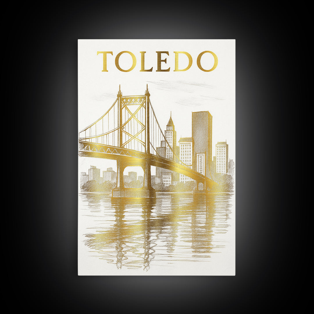 Toledo Ohio Travel Poster, Framed Canvas Print, Minimalist Poster Art, Toledo City Art, Vintage City Poster, City Travel Prints, City Poster