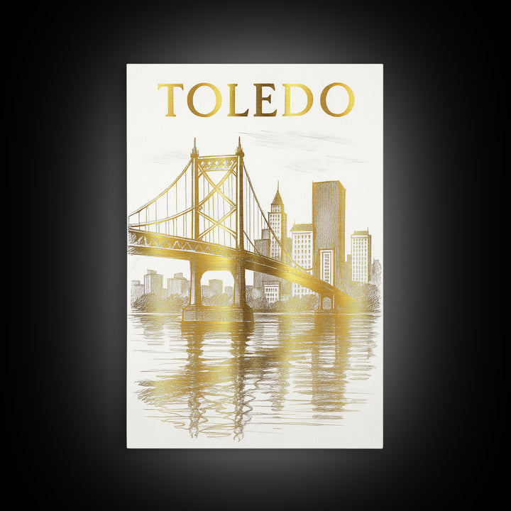 Toledo Ohio Travel Poster, Framed Canvas Print, Minimalist Poster Art, Toledo City Art, Vintage City Poster, City Travel Prints, City Poster