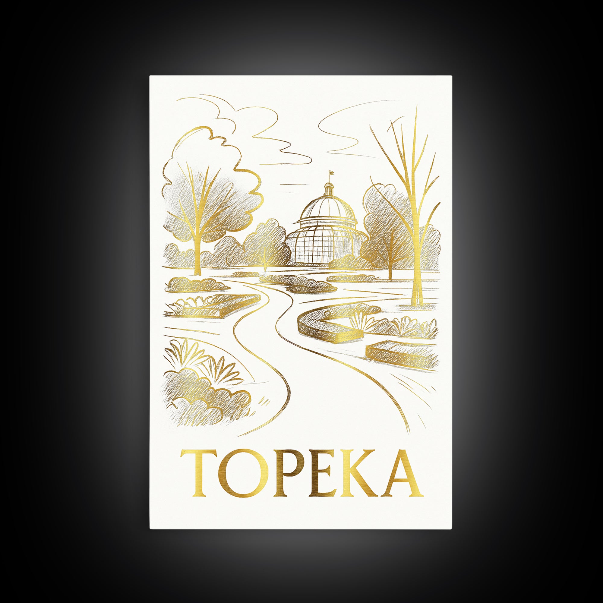 Topeka Travel Poster, Canvas Print, Gold Line Drawing Wall Art, Topeka Wall Art, Travel Poster Set, Living Room Wall Art, Fine Art Print
