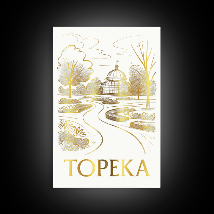Topeka Travel Poster, Canvas Print, Gold Line Drawing Wall Art, Topeka Wall Art, Travel Poster Set, Living Room Wall Art, Fine Art Print