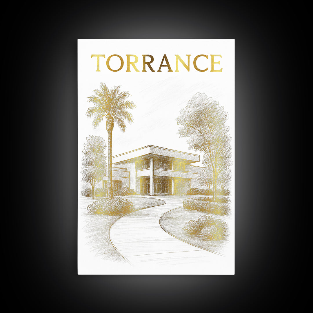 Torrence Travel Poster, Canvas Print, Gold Line Drawing Wall Art, Torrence City Art, Travel Poster Art, Travel Wall Decor, Poster Print