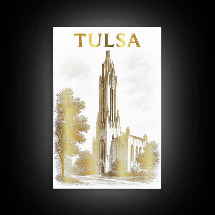Tulsa Oklahoma Travel Poster, Canvas Print, Gold Line Drawing Wall Art, Tulsa Travel Art, Fine Art Print, Wall Decor, Wanderlust Decor