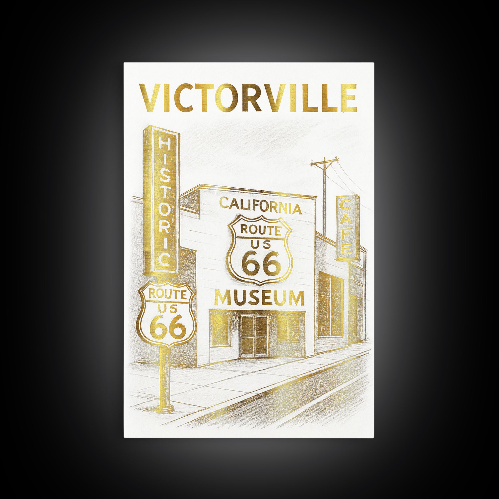 Victorville California Travel Poster, Canvas Print, Gold Line Drawing Wall Art, Victorville Wall Art, Skyline Art, City Art Print, Art Print