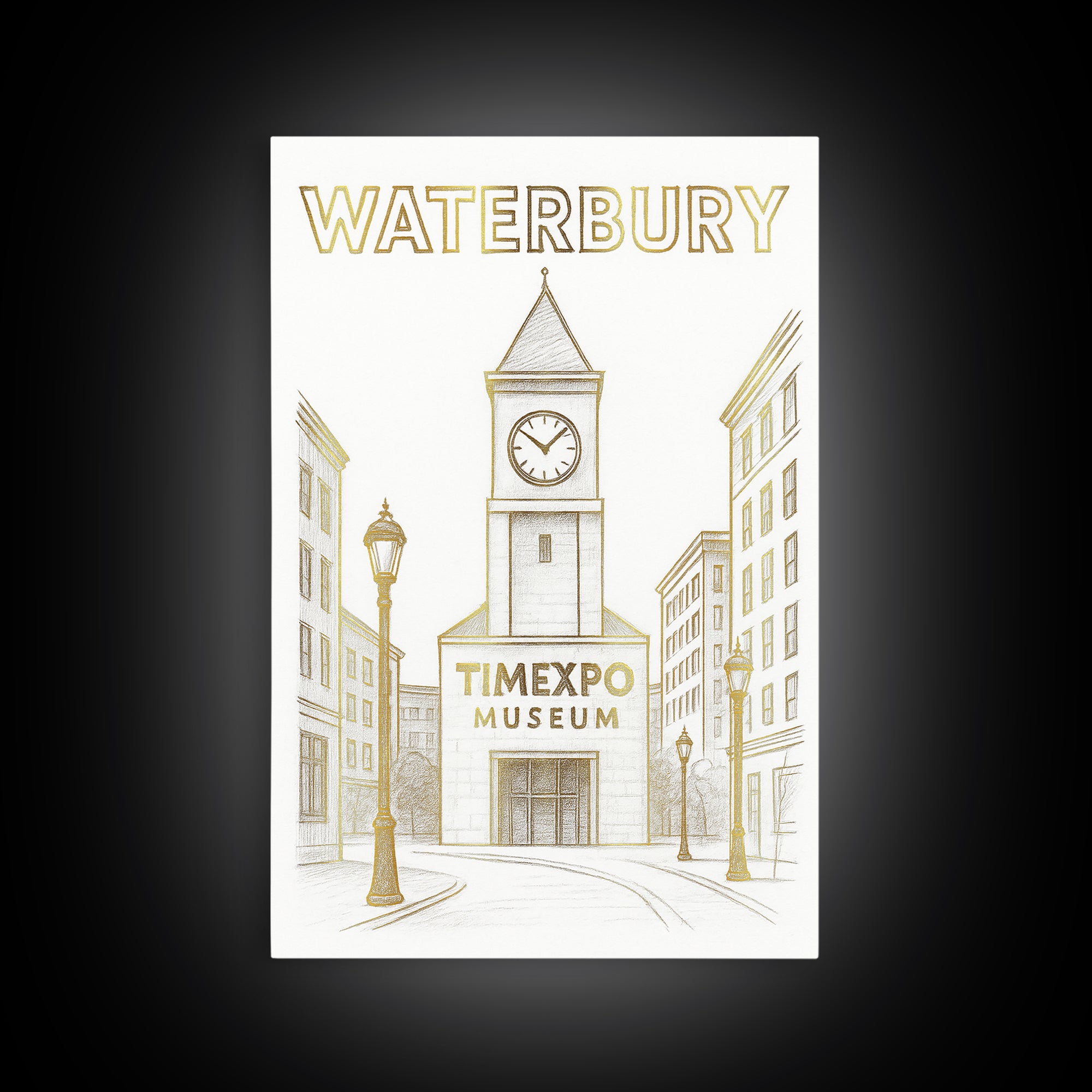 Waterbury Connecticut Travel Poster, Canvas Print, Elegant City Illustration, Waterbury Poster Print, Wanderlust Decor, Travel Wall Decor
