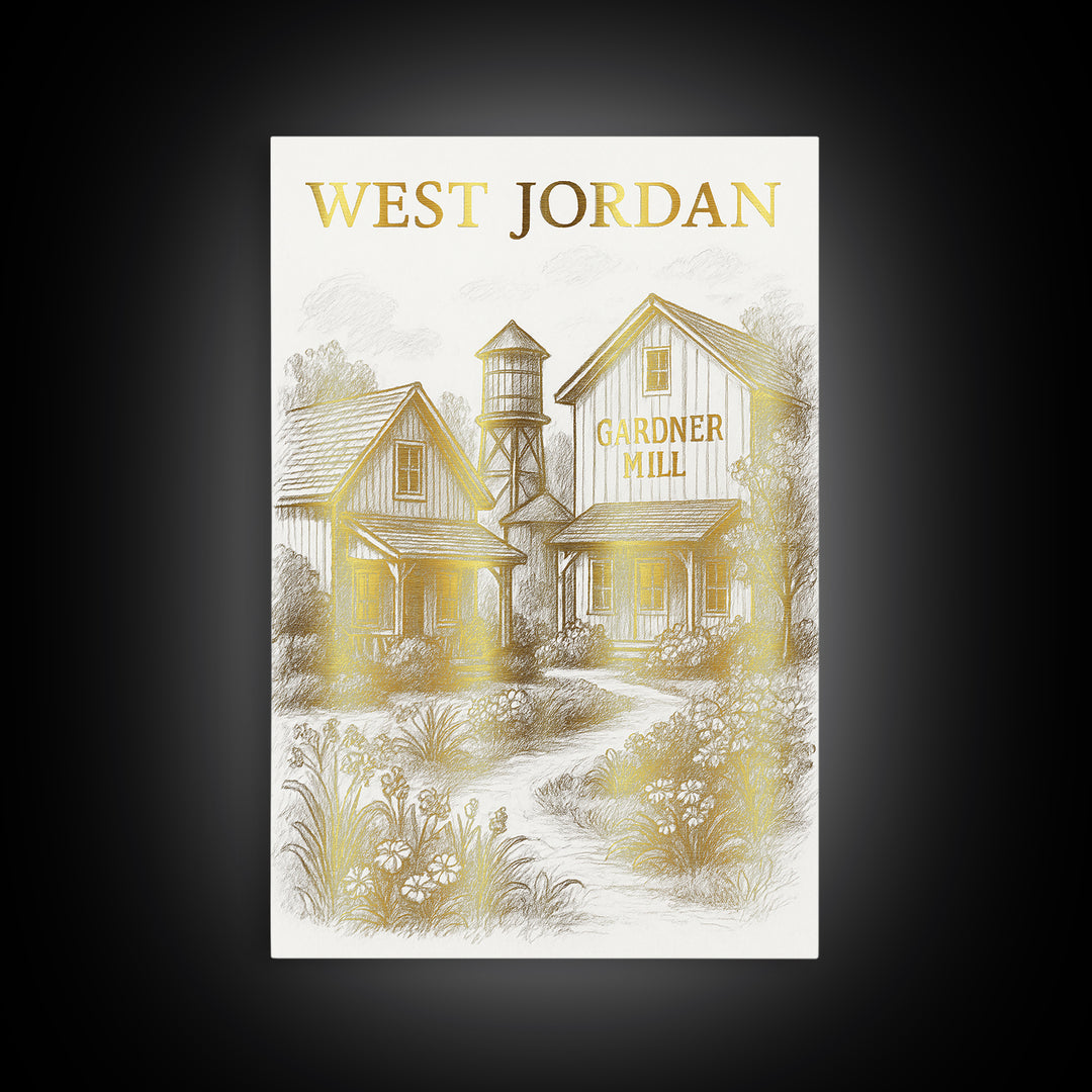 West Jordan Utah Travel Poster, Canvas Print, Elegant City Illustration, West Jordan Wall Art, Vintage Travel Print, City Art Print