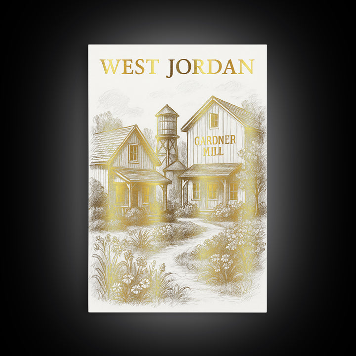 West Jordan Utah Travel Poster, Canvas Print, Elegant City Illustration, West Jordan Wall Art, Vintage Travel Print, City Art Print