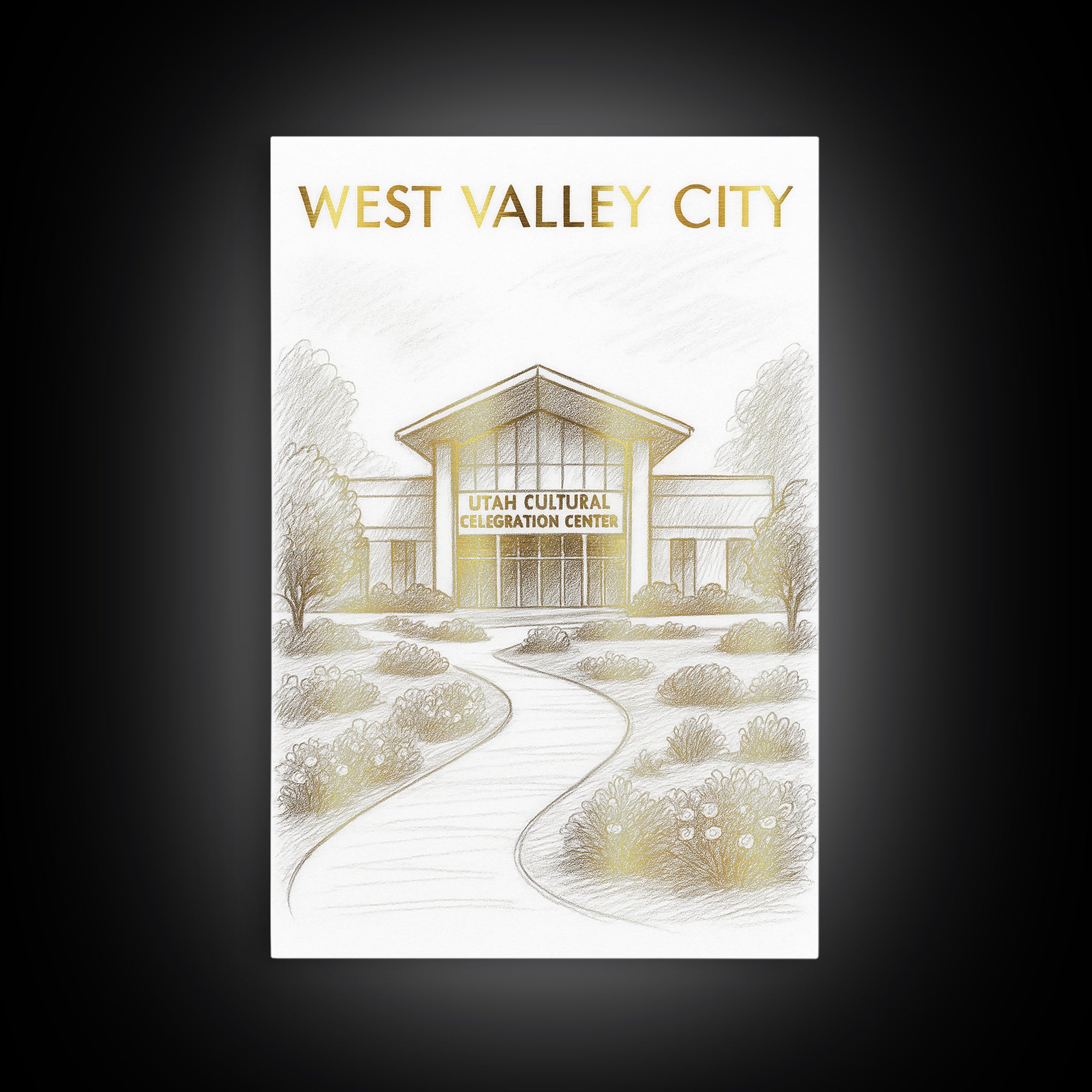 West Valley City Travel Poster, Canvas Print, Gold Line Drawing Wall Art, West Valley City Wall Art, Watercolor Urban Skyline, Travel Print