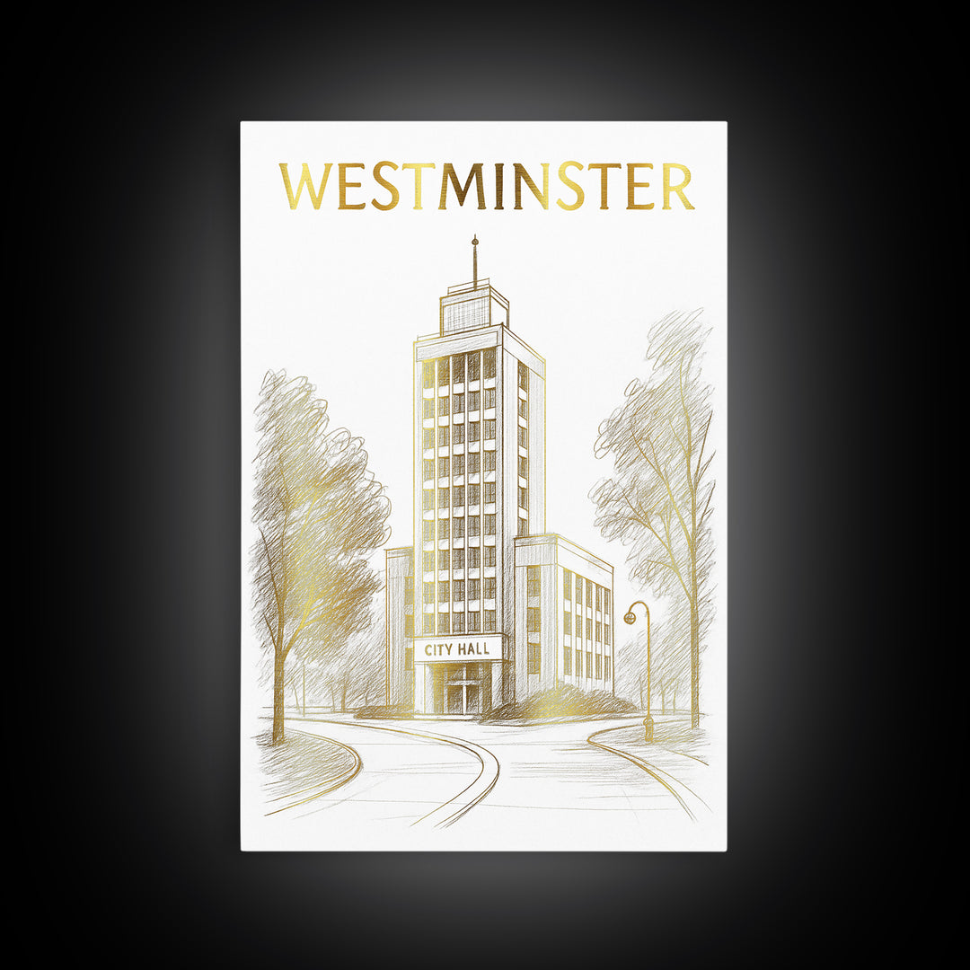 Westminster Colorado Travel Poster, Canvas Print, Gold Line Drawing Wall Art, Westminster Poster Print, Travel Poster Set, City Art Print