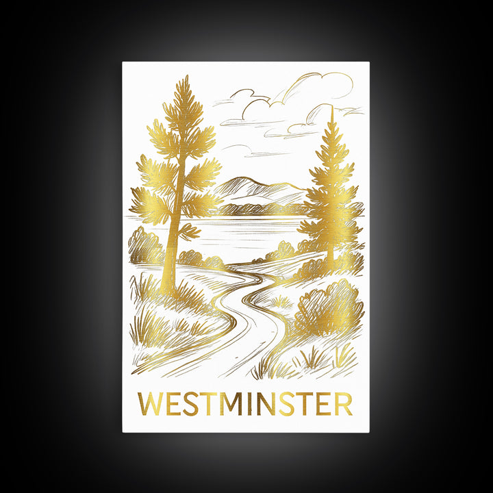 Westminster Travel Poster, Canvas Print, Gold Line Drawing Wall Art, Westminster Art Print, Travel Poster Set, Modern Wall Decor